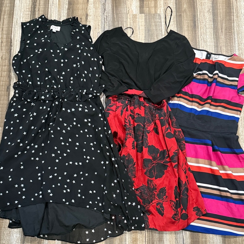 Elle Bundle of dresses: Black Starry, red & black holiday, colorful stripes